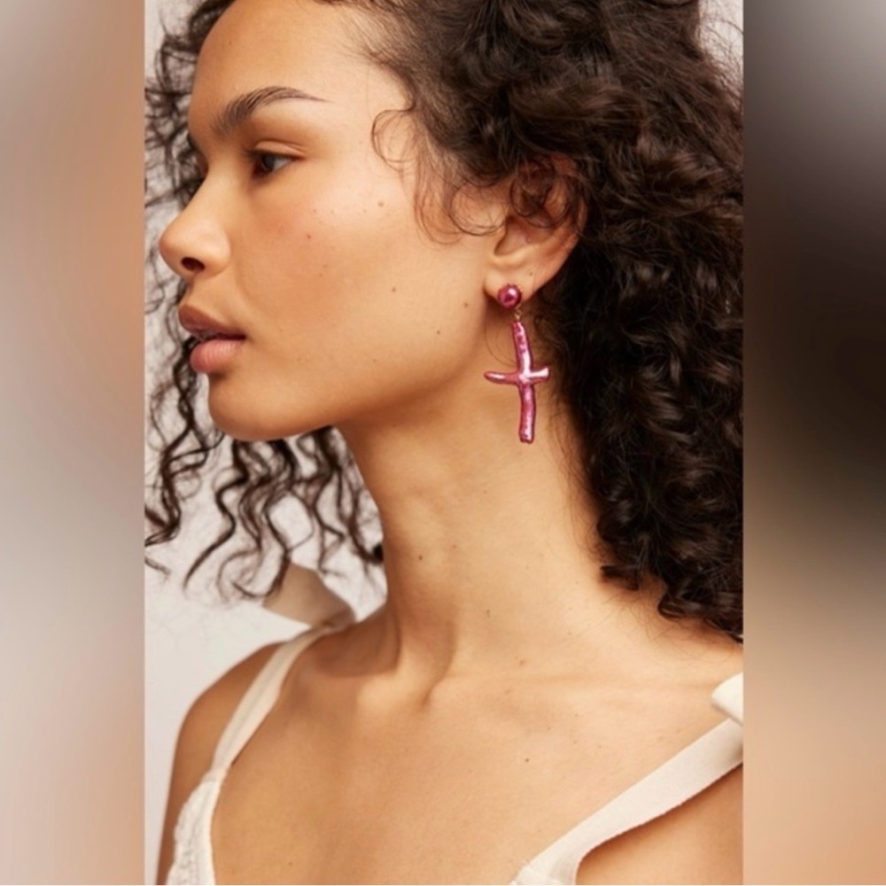 Free People Ariana Ost Pearl Cross Dangle Earrings